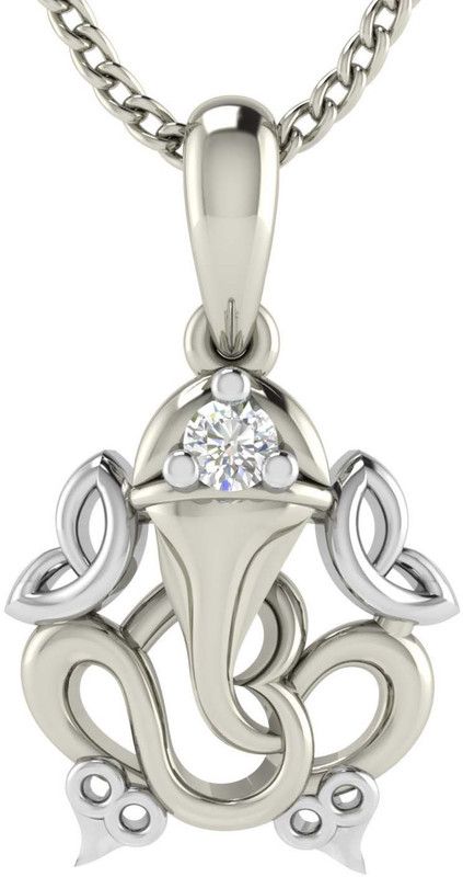 avsar GANESHA Shape God Pendant 18kt Diamond White Gold Pendant