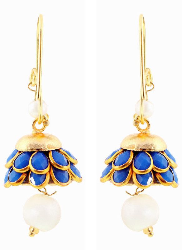 Rajasthani Design Blue n Golden Beautiful Brass Earring Brass Drops & Danglers