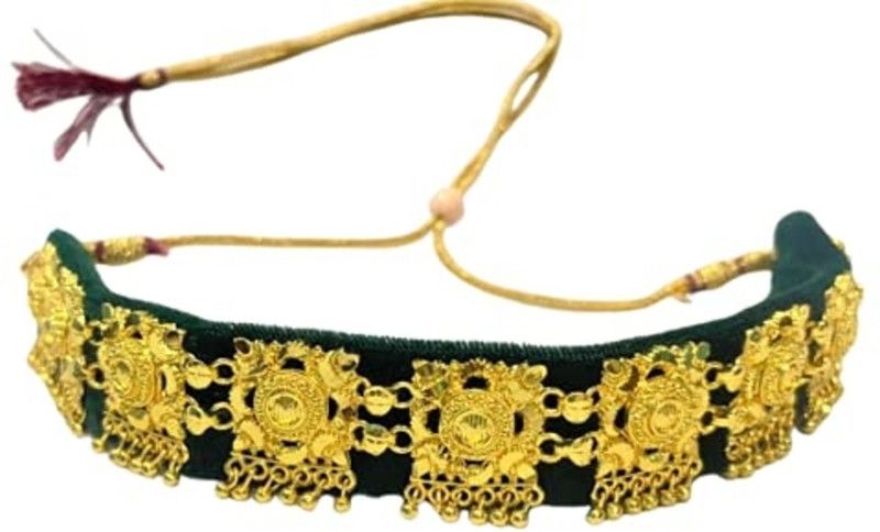 Base Metal and Necklace Set for Women & Girls Gulband Square Shape With Latkan.green color Brass Necklace