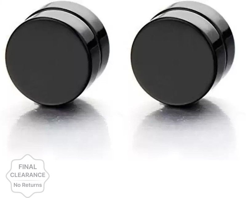 Black Round Barbell Magnetic 8mm (Non Piercing) Stainless Steel Stud Earring for Men/Boys/Girls/Women/Unisex - 2 Pcs Metal Magnetic Earring
