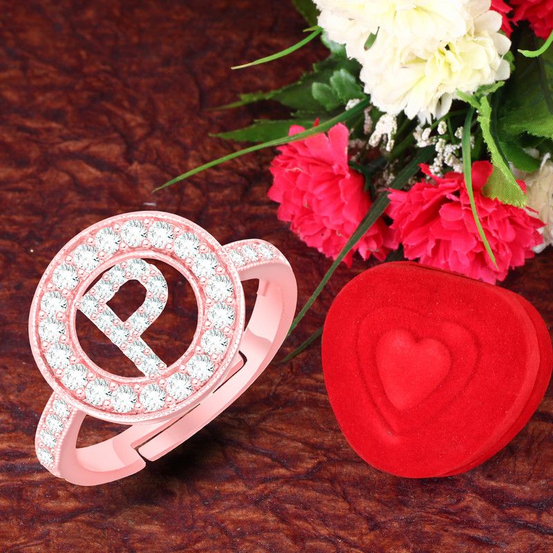 P Valentine Gift For Girlfriend Heart Rose Gold Ring For Women Girls Gift ladies Brass, Copper, Crystal, Stone, Alloy, Metal Cubic Zirconia, Diamond, Zircon, Crystal Platinum, Rhodium, Silver Plated Ring Set