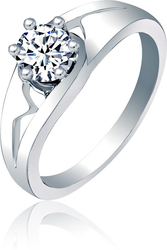 Single Solitaire Ring for Women and Girls Brass, Alloy Cubic Zirconia Silver Plated Ring