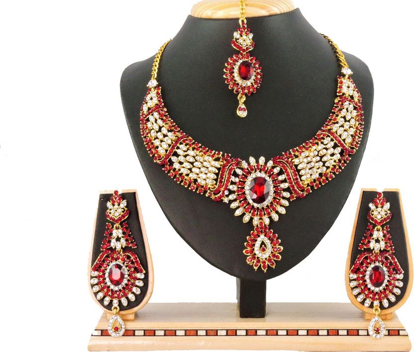 Alloy Gold-plated Maroon Jewel Set  (Pack of 1)