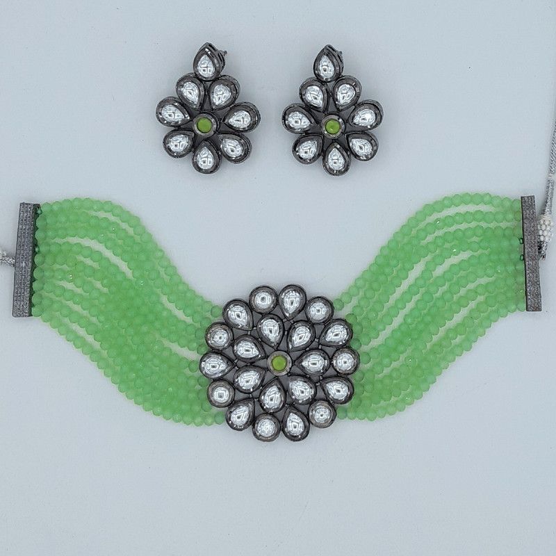 Brass Rhodium Green, Black Jewel Set  (Pack of 1)