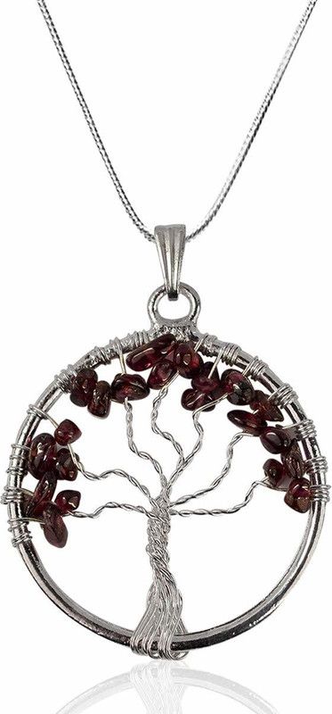 Natural Garnet Pendant Tree of Life Crystal Stone Pendant/Locket with Metal Chain for Reiki Healing and Crystal Healing Gemstone Copper Pendant Set