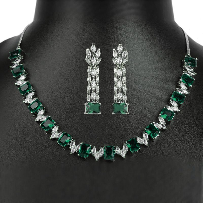 Crystal, Alloy Sterling Silver Green, Silver Jewel Set  (Pack of 1)