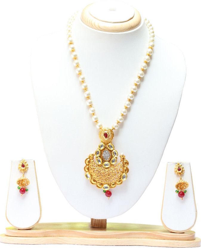 Copper Gold-plated Gold, White, Red Jewel Set  (Pack of 1)