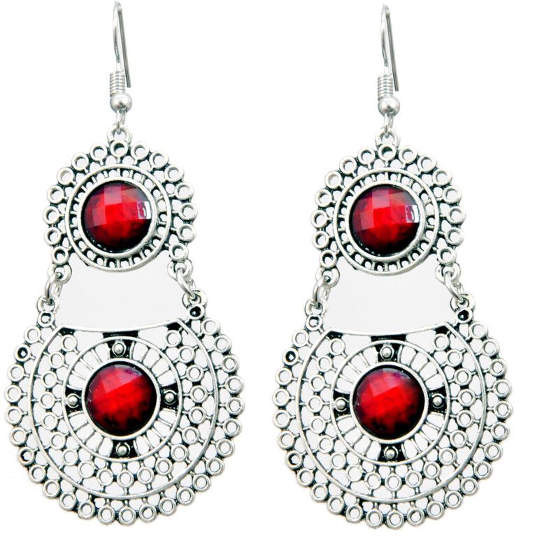 Afghani Maroon Sterling Silver Drops & Danglers