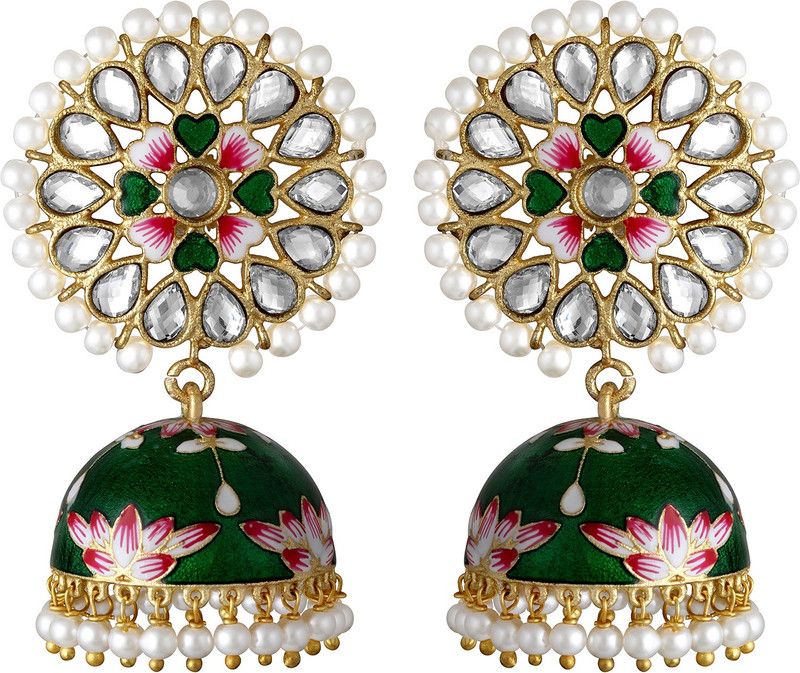 Green Jhumki Earring Brass Jhumki Earring