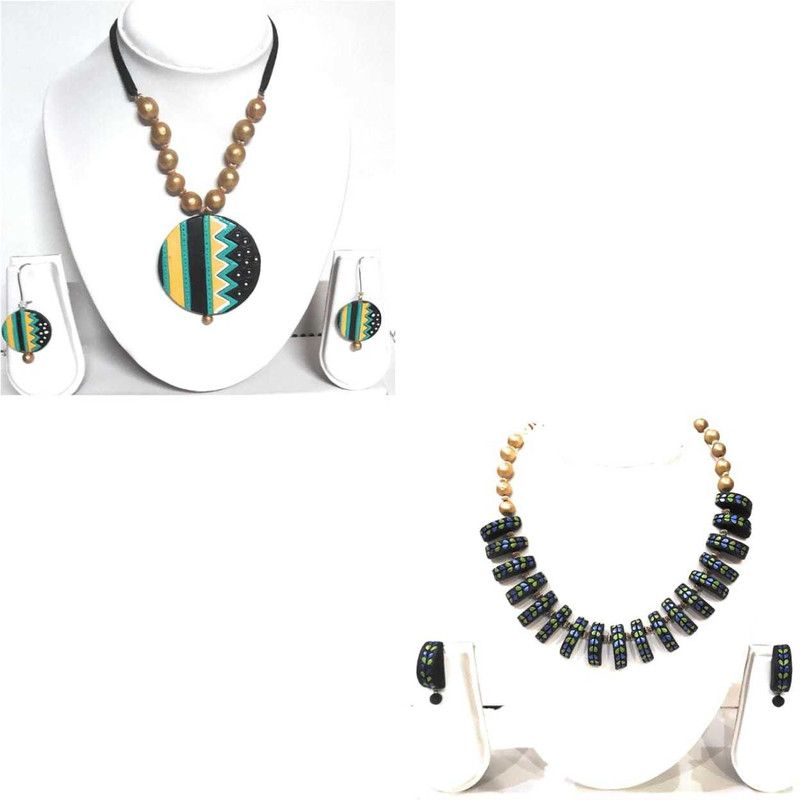 Terracotta Green, Black Jewel Set  (Pack of 1)