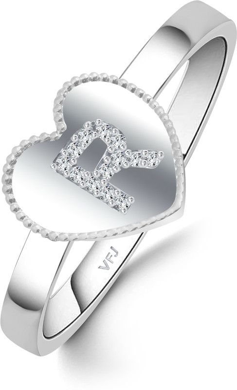 Initial 'R' Letter in Heart Ring Alloy Cubic Zirconia, Crystal Platinum Plated Ring
