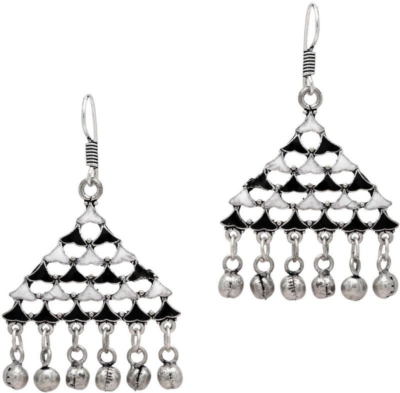 Silver Plated Black & White Color Zink Alloy Afghani Earrings (1 Pair) AFE4BLKWHT Metal Drops & Danglers