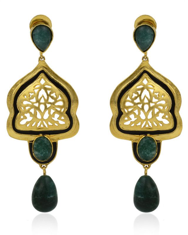 Traditional Fashion Jewellery Emerald Brass Drops & Danglers