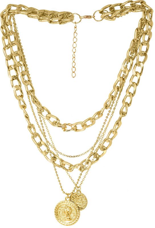 Chain Link Medallion Layered Gold Necklace Alloy Necklace