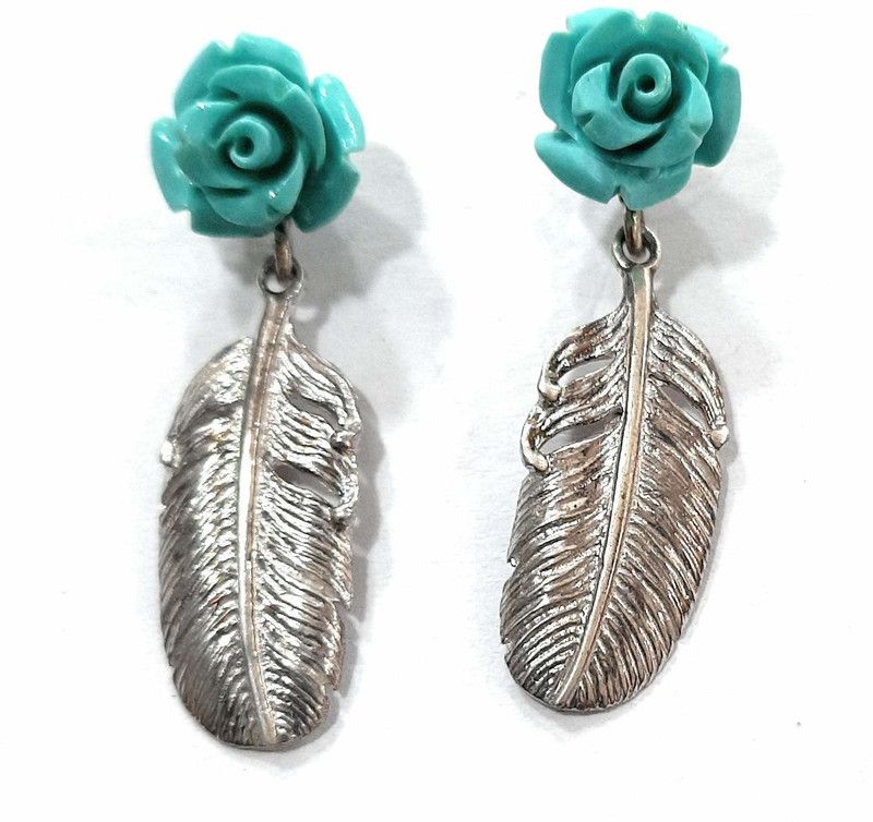 Silverwala 925-92.5 sterling Silver StudDropEarring withBlue Rose Designstone Cubic Zirconia Sterling Silver Hoop Earring