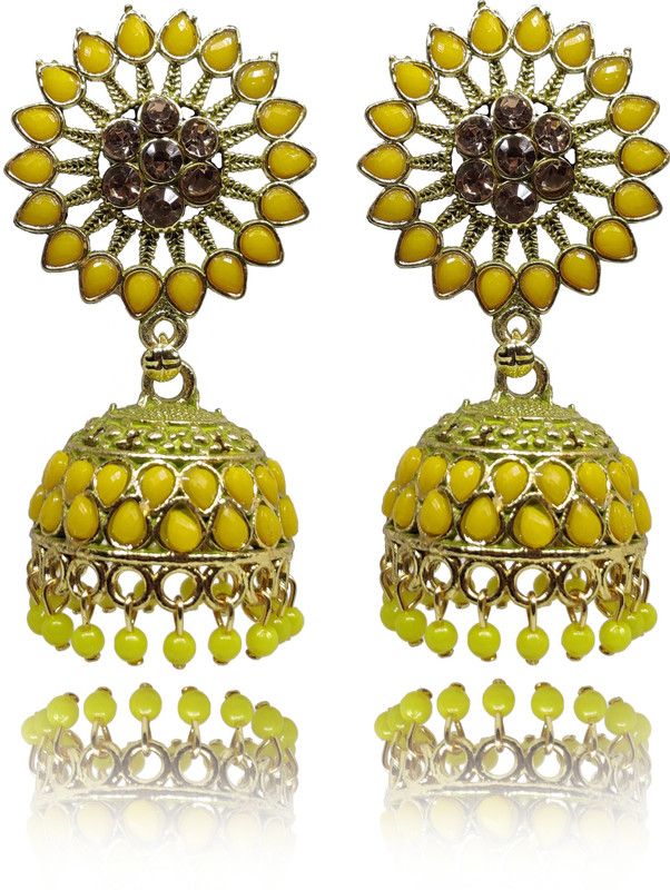 Classic Gold Plated Enamelled Dancing Peacock Jhumka Earring For Women And Girls Pearl Alloy Jhumki Earring