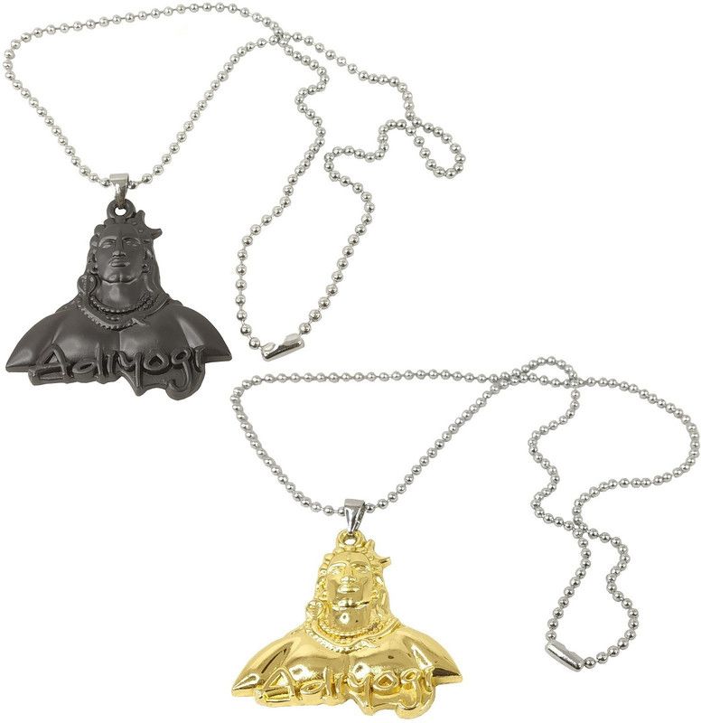 (Set Of 2 Pcs) CMB7714 Metal Fancy & Stylish Solid Multicolor Mahadev Bolenath Shankar Mahakaal Lord Adiyogi Shiva/Shivji With Sarp/Snake Locket Pendant Necklace With Ball Chain For Men & Women Stainless Steel Pendant Set Metal Pendant Set