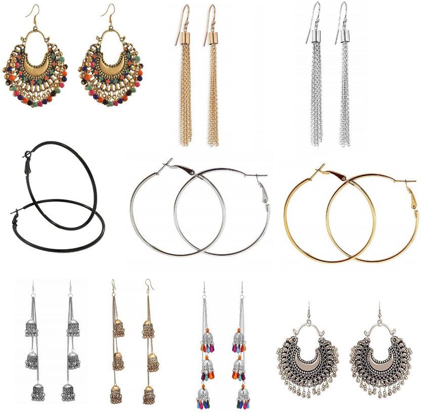 Ten Earring combo Nickel Stud Earring, Chandbali Earring, Jhumki Earring, Hoop Earring, Tassel Earring