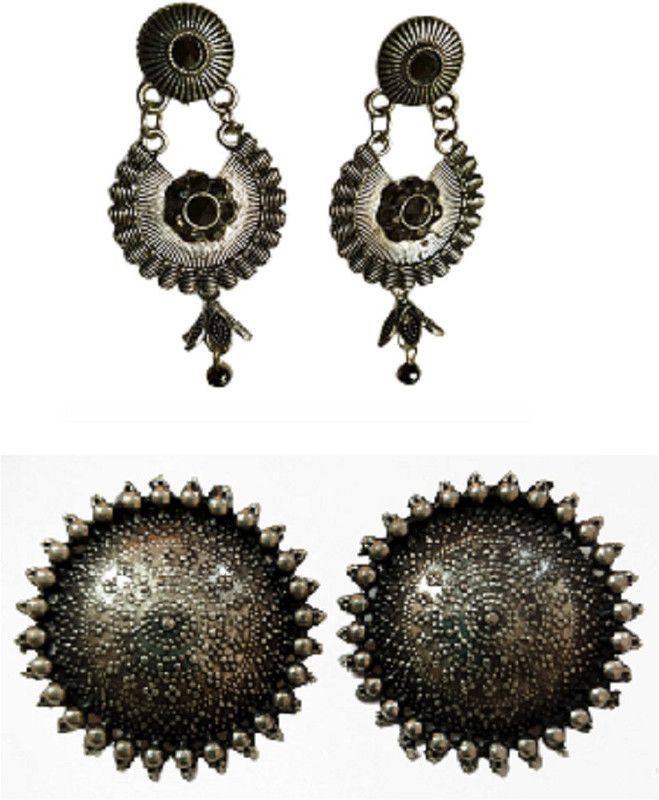 Combo Of German Silver Drop Jhumki And Round Silver Stud Brass Drops & Danglers