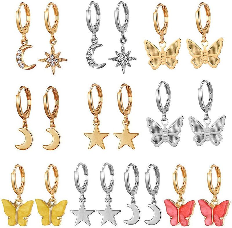 Classy Fashion Diva 12 Pairs Cubic Zirconia Brass Drops & Danglers