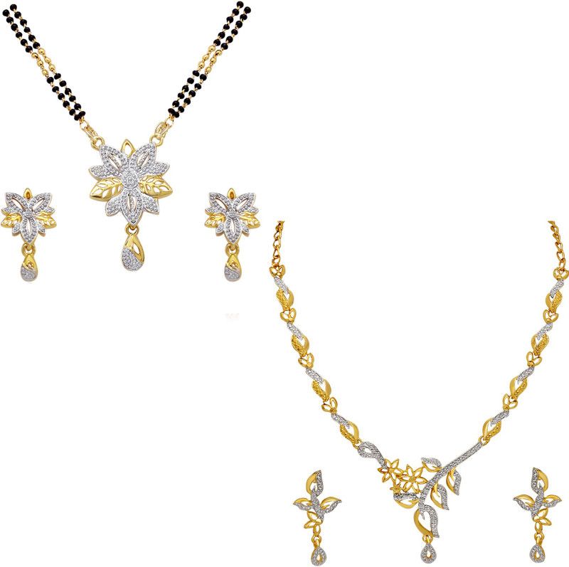 Alloy Gold-plated Gold, White Jewel Set  (Pack of 2)
