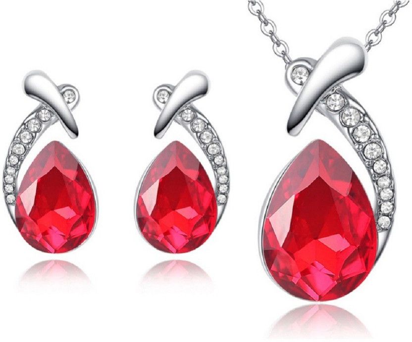 Crystal, Zinc, Alloy Silver Red Jewel Set  (Pack of 1)
