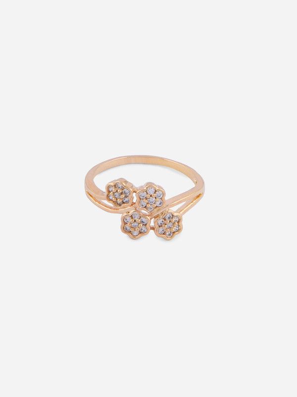 Luxurious Gold-Plated American Diamond Finger Ring for Women Alloy Diamond Gold Plated Ring