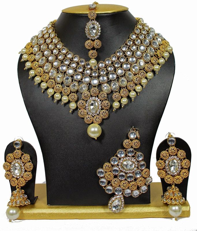 Alloy Gold-plated Maroon, White, Silver Jewel Set  (Pack of 1)