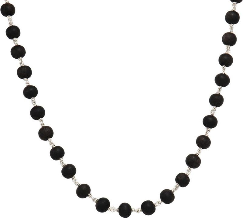 Silver Tied Wooden Beads Mala (black) Wood Chain