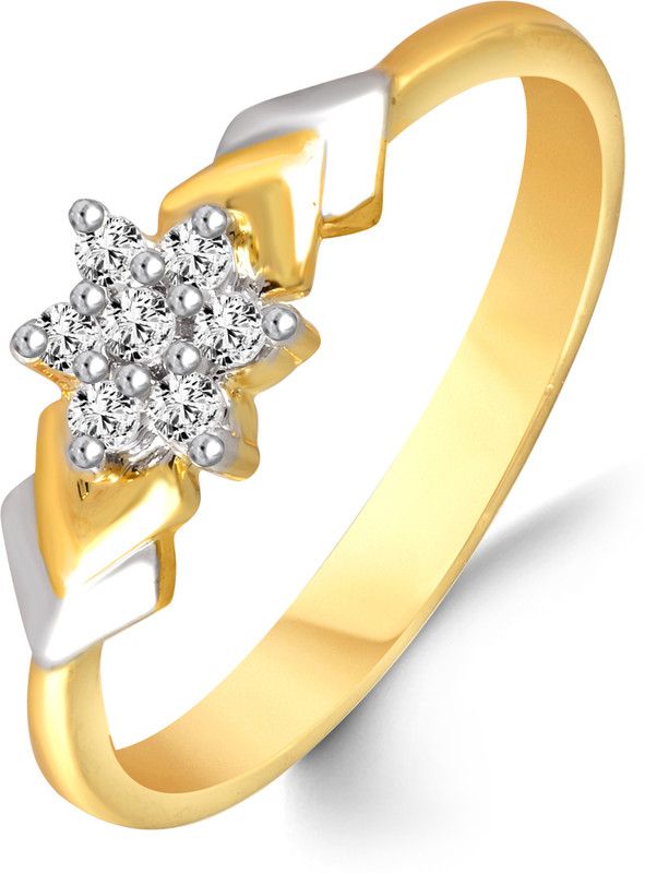 Center Star Diamond Studded Brass, Alloy Cubic Zirconia Gold Plated Ring
