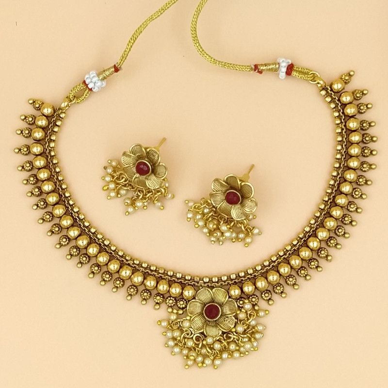 Copper, Brass Jewel Set  (Ruby Red)
