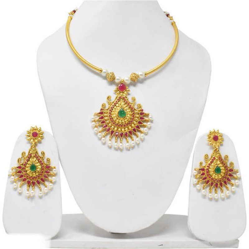 Alloy Green, Red, White Jewel Set  (Pack of 1)