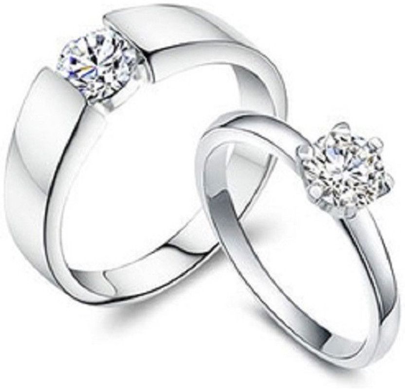 couple Ring With Natural Diamond Stones Stone Diamond Silver Plated Ring