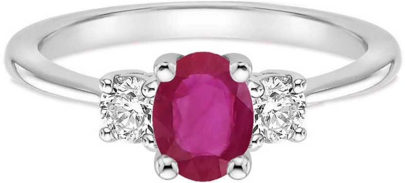 Oval Shape Side Diamond Engagement Ring for Women 14K Gold Finish Red Ruby Matching Anniversary Band Sterling Silver Ruby, Diamond Rhodium Plated Ring