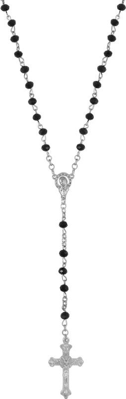 Stainless steel, facetted Black Bead Christian Rosary Silver Brass Pendant