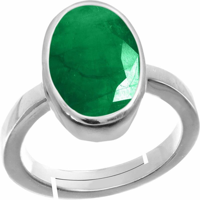 10.25 CARAT CERTIFIED EMERALD PANNA ADJUSTABLE RING Copper Emerald Silver Plated Ring