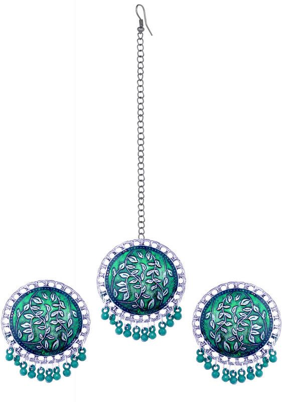 Silver, Alloy Silver Green Jewel Set  (Pack of 1)