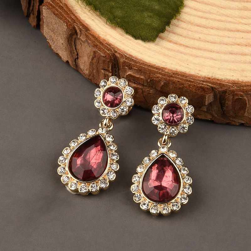 Accessorize London Women's Amber Stone Studded Teardrop Earring Crystal Alloy Drops & Danglers