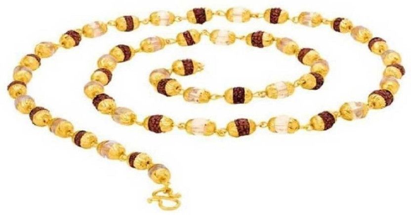 Energized Rudraksha & Crystal Mala for Unisex Resin Chain Set Beads Gold-plated Plated Brass Chain