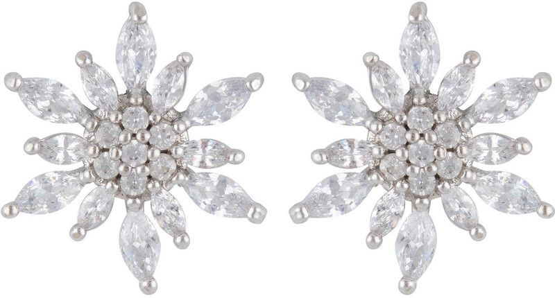 Rhodium Plated With Floral Design Beads Metal Stud Earring