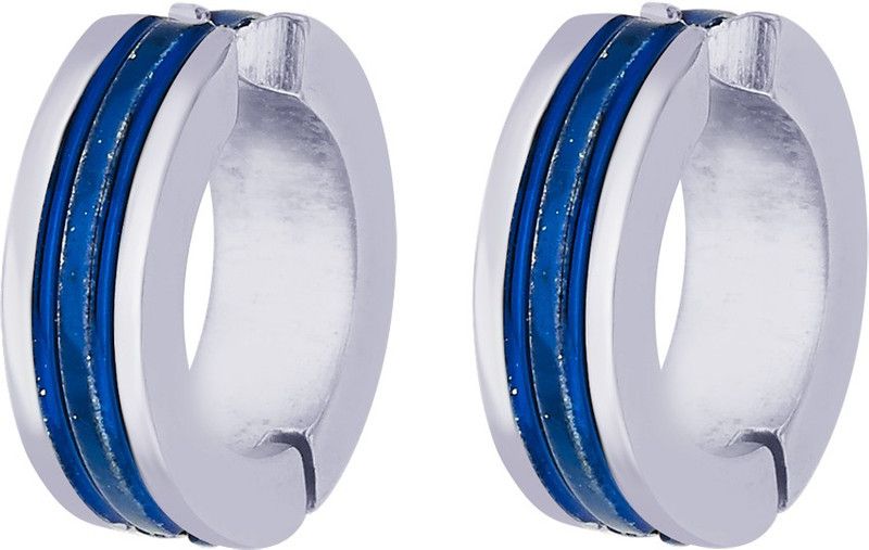 Blue Striped Non Piercing Stud Bali Stainless Steel Clip-on Earring