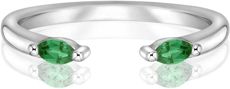 Marquise Shape Green Emerald Open Wedding Band for Women 14K Gold Finish Emerald Matching Anniversary Band Sterling Silver Emerald Rhodium Plated Ring