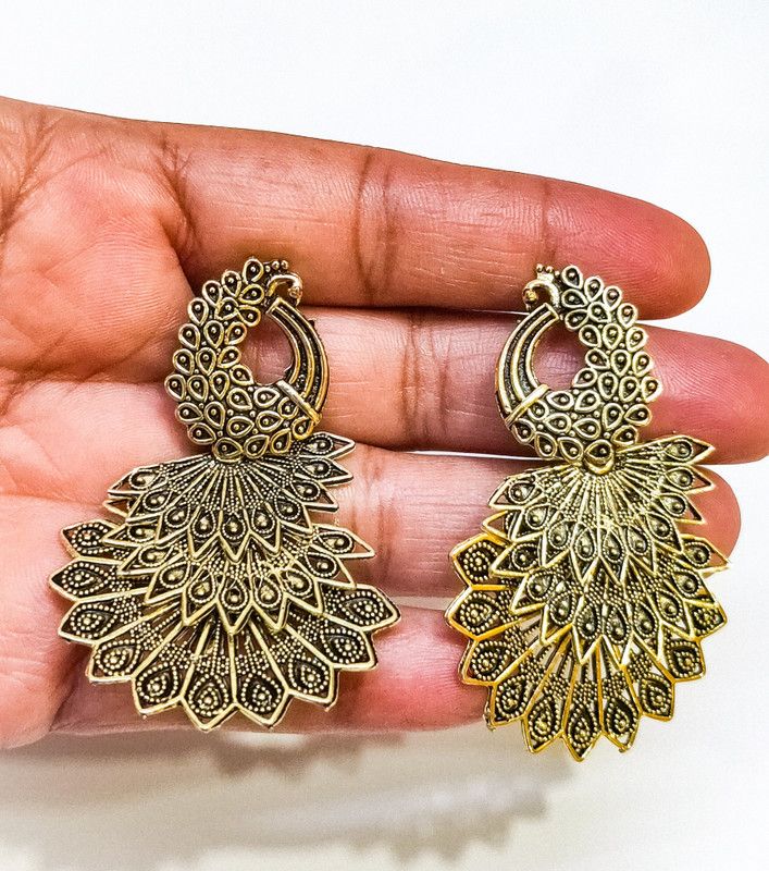 Oxidised peacock style earrings Alloy Drops & Danglers