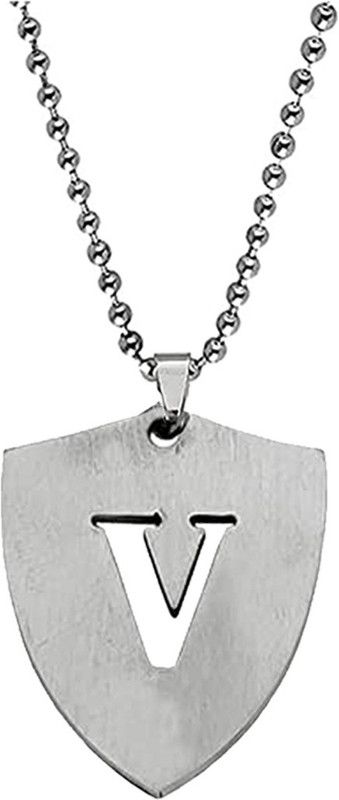 Stainless Steel Silver Initial Charms Letter Alphabet V Necklace for Men Women Silver Stainless Steel Pendant