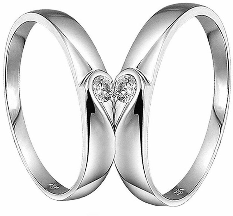 Silver Plated 2 Pcs His and Her Heart Shape Matching Promise Couple Rings for Lovers Wedding Engagement Band Valentine Gift Sets Jewellery for Men and Women Alloy Cubic Zirconia Silver Plated Ring Set