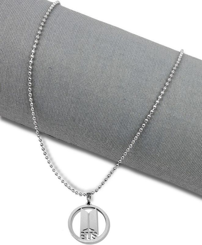 JAR0347-01 Silver Color 3D BTS Round Coin/Sikka Pendant Locket Necklace Chain Silver Stainless Steel Locket Set