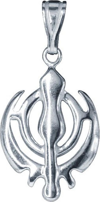 Religious Khanda Pendant Rhodium Sterling Silver Pendant