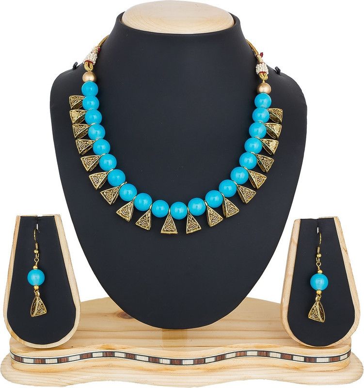Glass, Alloy Gold-plated Blue, Gold Jewel Set  (Pack of 1)