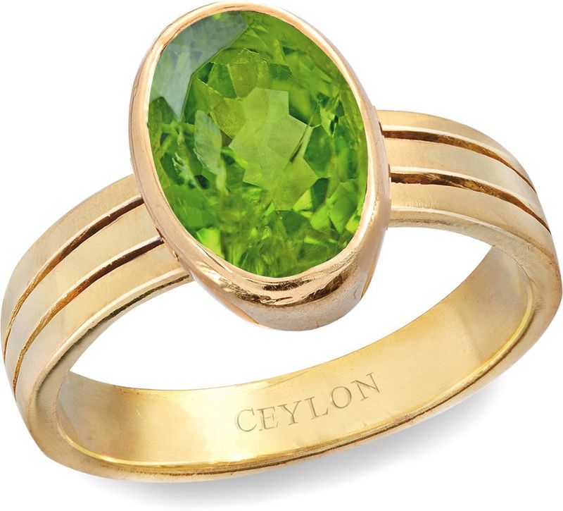 Peridot 3cts or 3.25ratti Panchdhatu Silver Peridot Gold Plated Ring