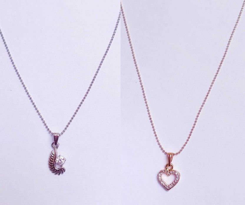 Rose Gold & Sliver Heart & Leaf Shape Pendent with Chain Pack Of 2 Alloy Necklace